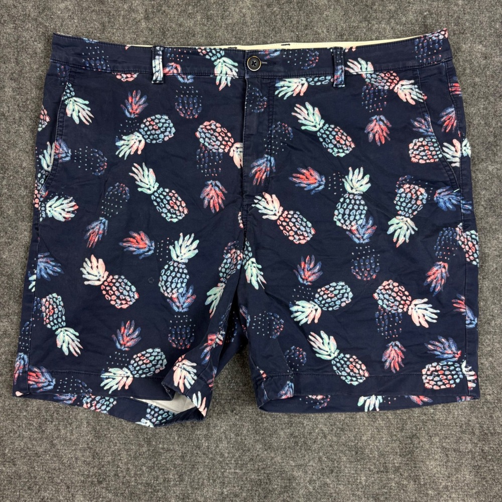 Tommy Bahama Mens 38 Navy Blue Pineapple Tropical Print Cotton Blend Shorts